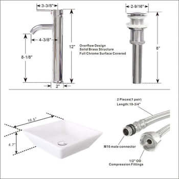 Goodyo® 16" Square White Ceramic Basin Bathroom Vessel Sink