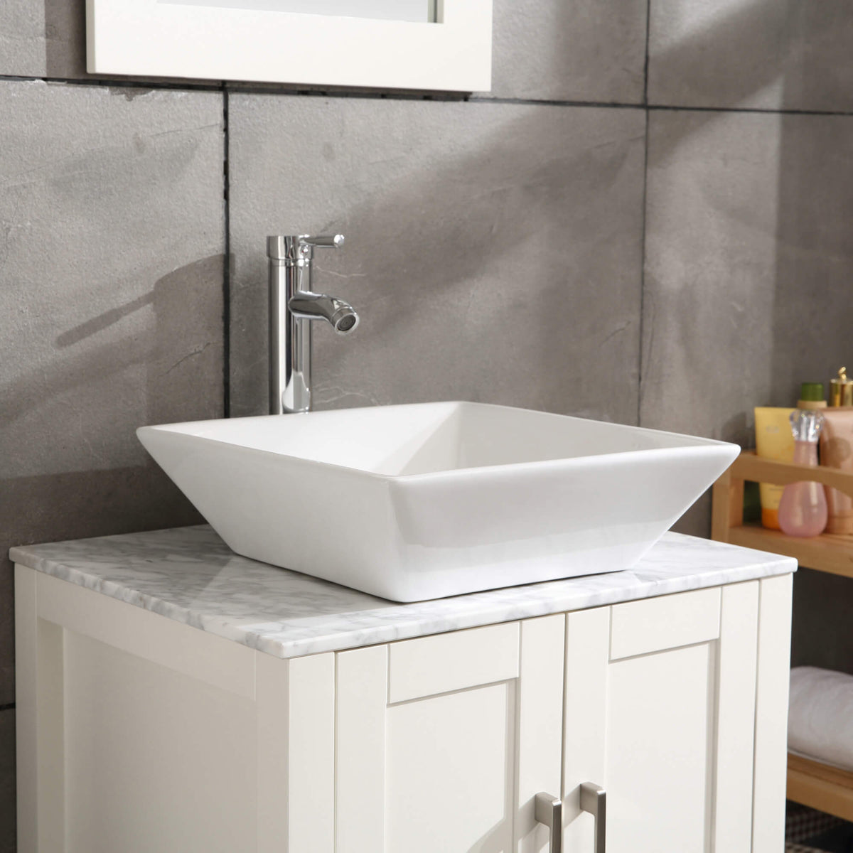 Goodyo® 16" Square White Ceramic Basin Bathroom Vessel Sink