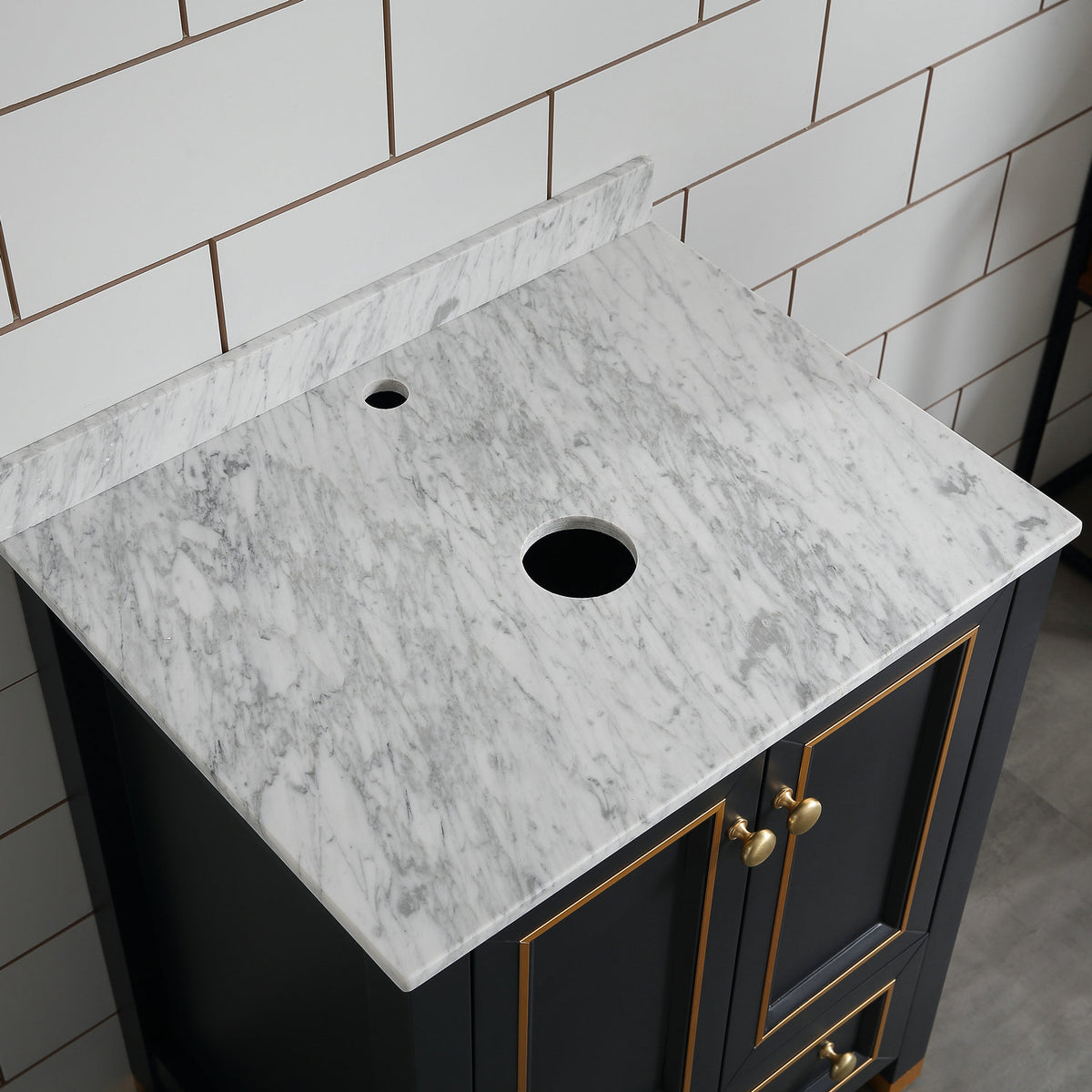 Goodyo® 24" Wood Bathroom Vanity Dark Navy Blue, Marble Top w/ Bowl Sink
