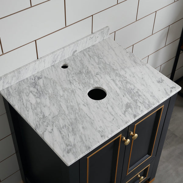 Goodyo® 24" Wood Bathroom Vanity Dark Navy Blue, Marble Top w/ Bowl Sink