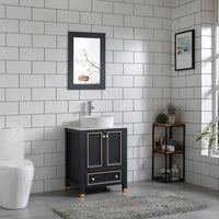 Goodyo® 24" Wood Bathroom Vanity Dark Navy Blue, Marble Top w/ Bowl Sink