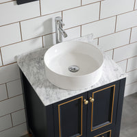 Goodyo® 24" Wood Bathroom Vanity Dark Navy Blue, Marble Top w/ Bowl Sink