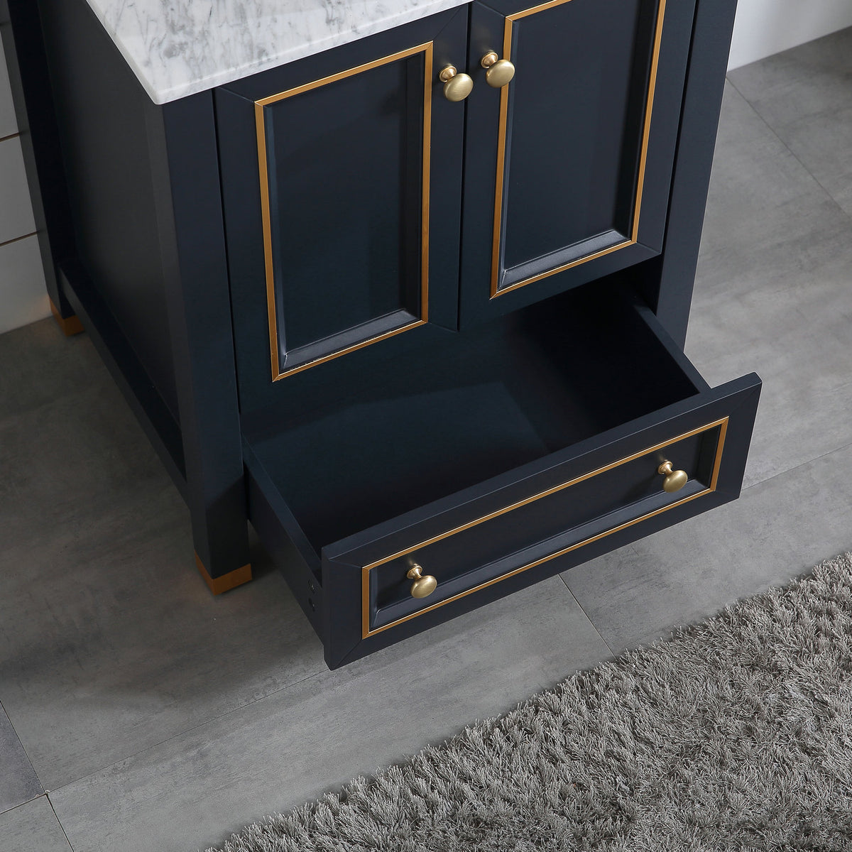 Goodyo® 24" Wood Bathroom Vanity Dark Navy Blue, Marble Top w/ Bowl Sink