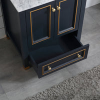 Goodyo® 24" Wood Bathroom Vanity Dark Navy Blue, Marble Top w/ Bowl Sink