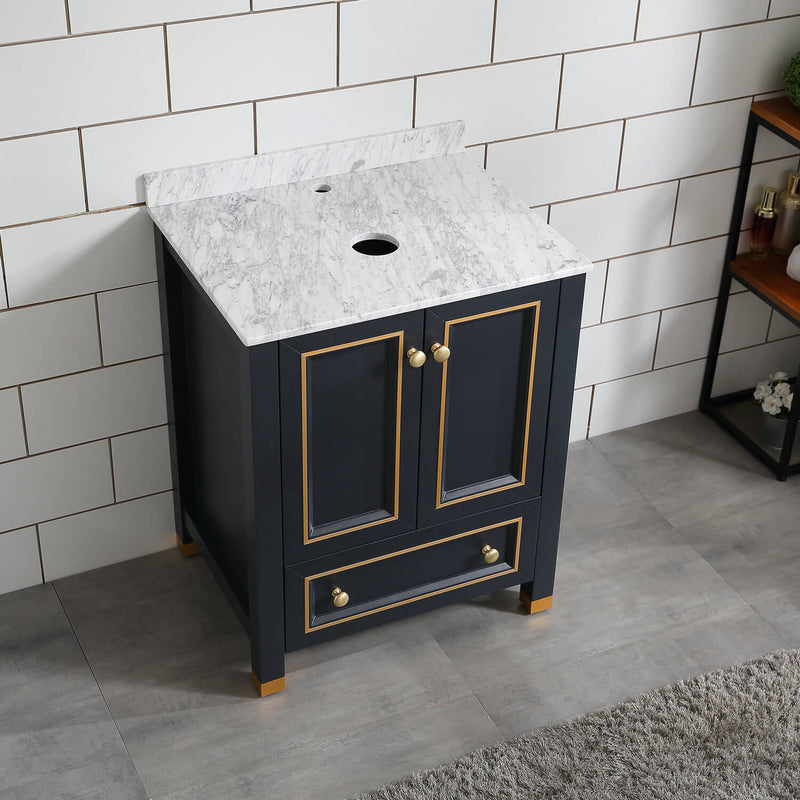 Goodyo® 24“  Wood Bathroom Vanity w/ Marble Top & Mirror Only