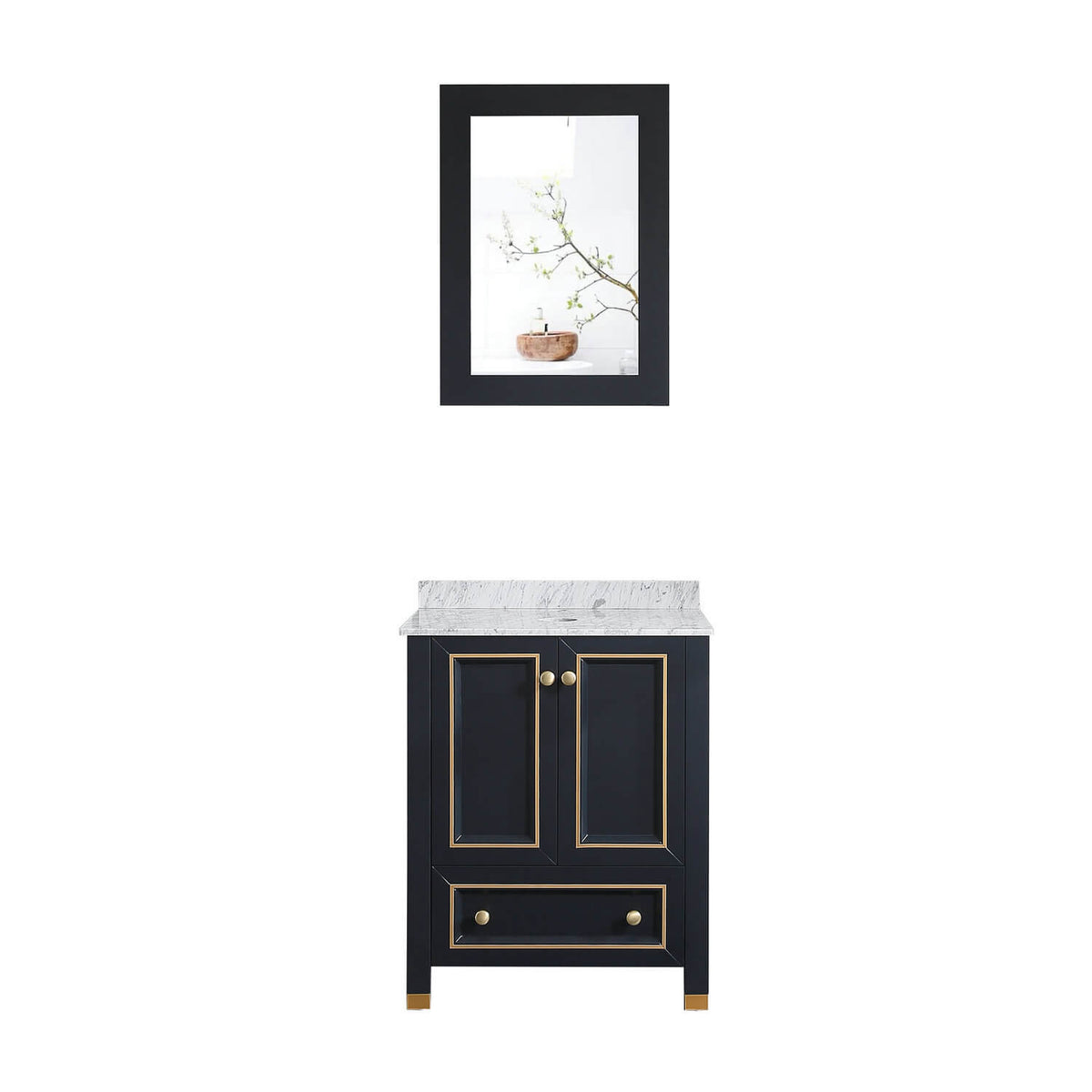 Goodyo® 24“  Wood Bathroom Vanity w/ Marble Top & Mirror Only
