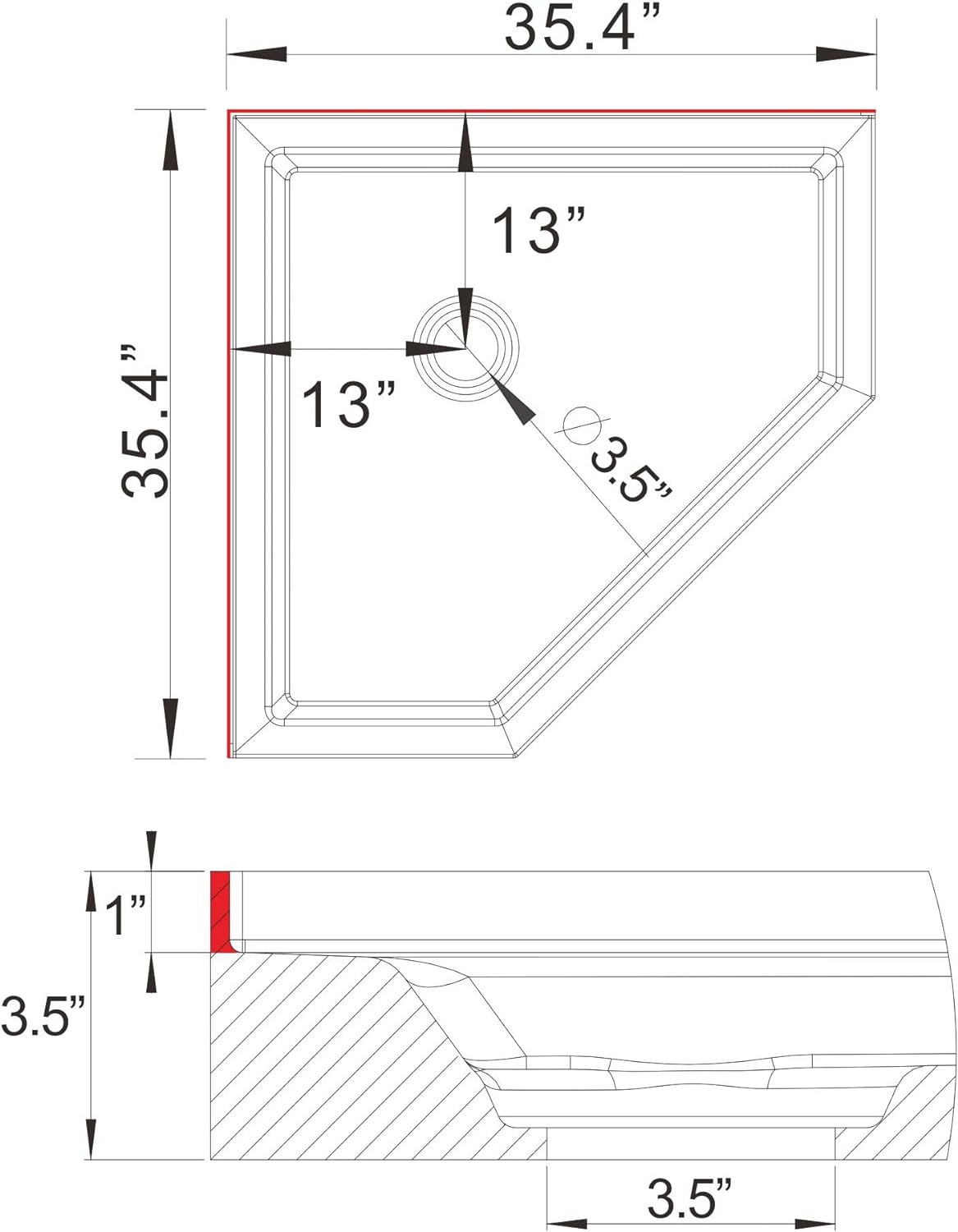 Goodyo® 36“ Neo-Angle Shower Base in White