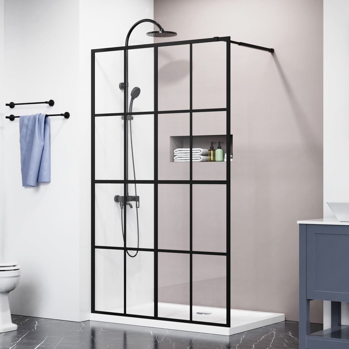 Goodyo® 46x72" Black Silk-Print Shower Door Walk-in