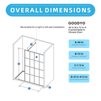 Goodyo® 46x72" Black Silk-Print Shower Door Walk-in