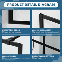 Goodyo® 46x72" Black Silk-Print Shower Door Walk-in