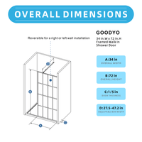 Goodyo® 34x72" Black Silk-Print Shower Door Walk-in