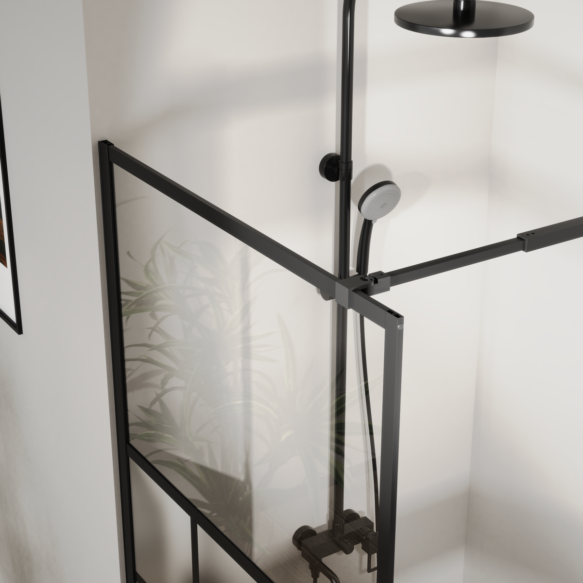 Goodyo® 34” X 72” Shower Door Tempered Glass Framed Shower Screen Panel for Walk-in Bathroom Black, 3-Pieces Glass