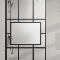 Goodyo® 34” X 72” Glass Shower Screen Door Fixed Framed Tempered Glass Panel for Walk-in Wetroom, Grid Pattern, Middle Frosted Glass, 3-Pieces Glass, Black