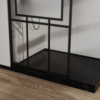 Goodyo® 34” X 72” Glass Shower Screen Door Fixed Framed Tempered Glass Panel for Walk-in Wetroom, Grid Pattern, Middle Frosted Glass, 3-Pieces Glass, Black