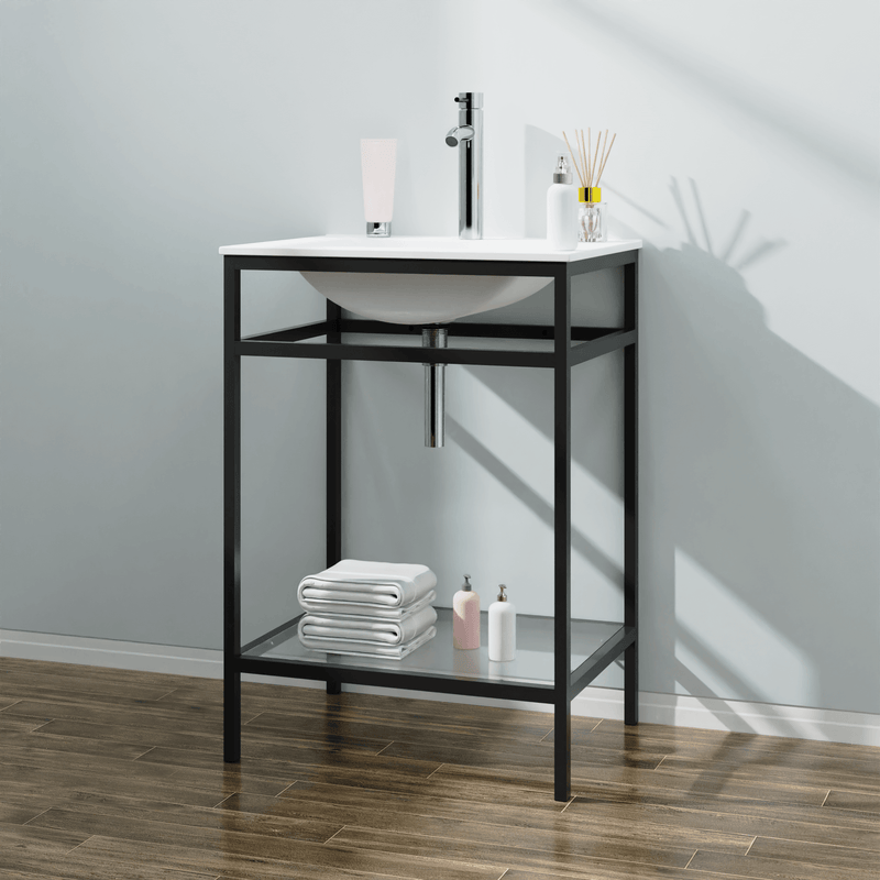 Goodyo® 24" Black Metal Bathroom Vanity w/ Sink Top