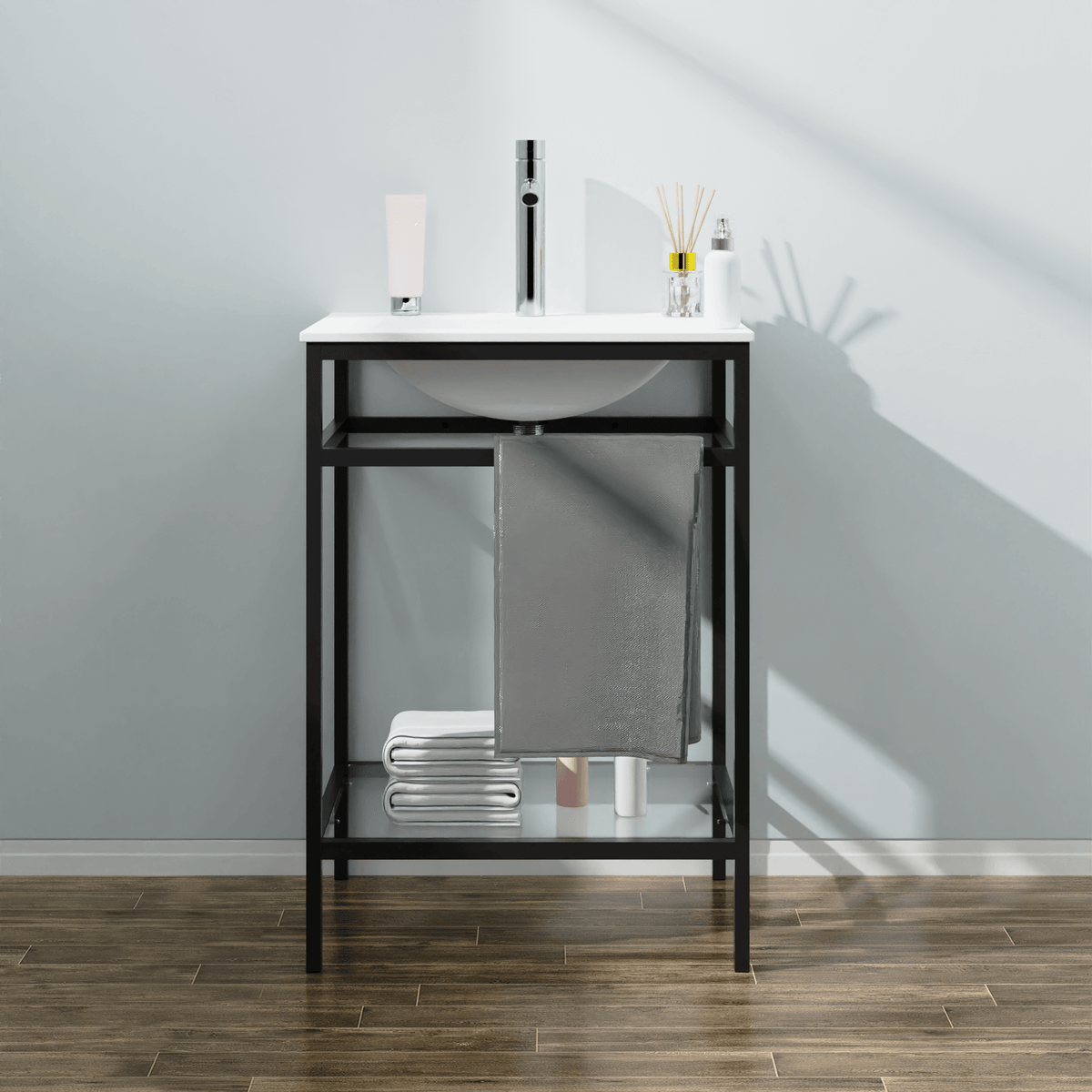 Goodyo® 24" Black Metal Bathroom Vanity w/ Sink Top