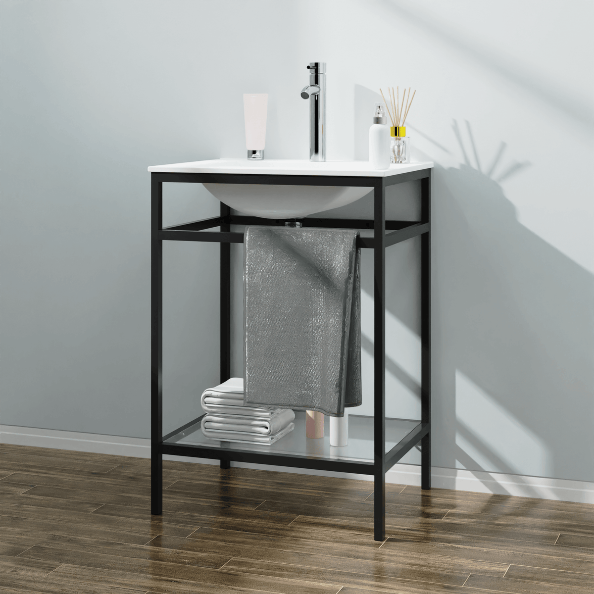 Goodyo® 24" Black Metal Bathroom Vanity w/ Sink Top