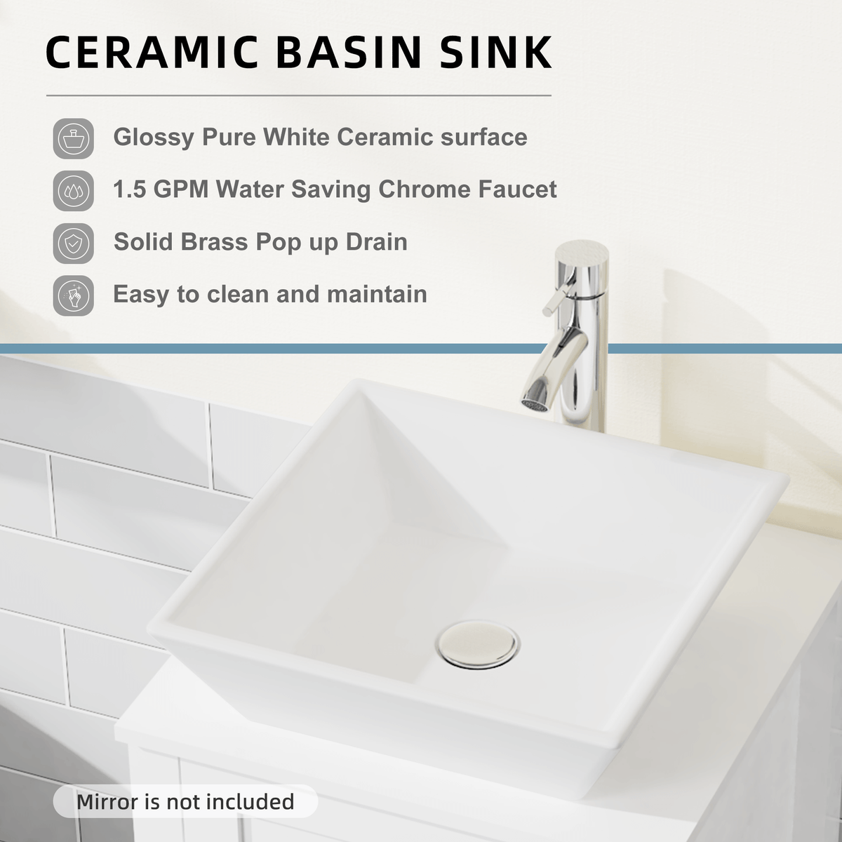 Goodyo® 18” White Bathroom Vanity with Vessel Sink Top Combo