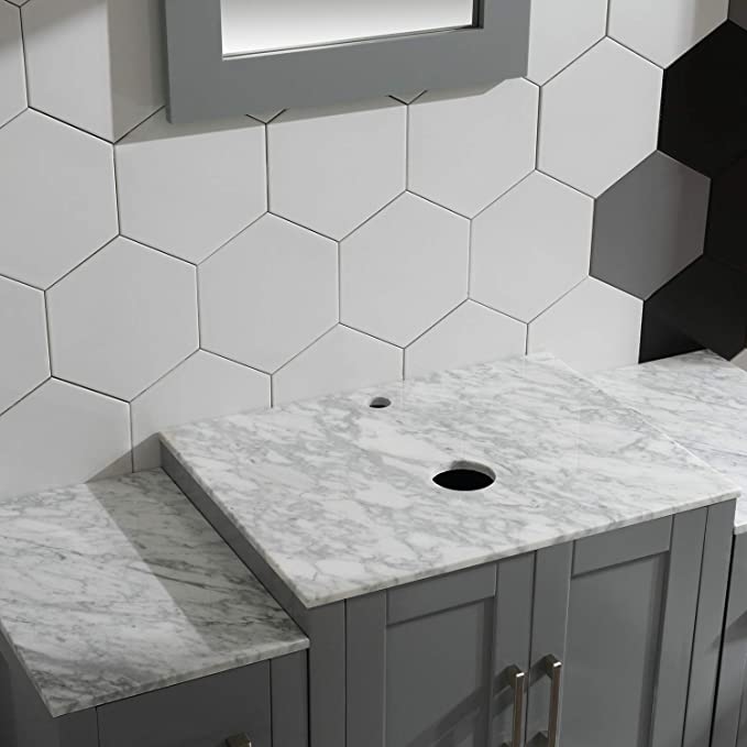 Goodyo® 48" Wood Bathroom Vanity with Sink, Gray with Marble Top & Mirror