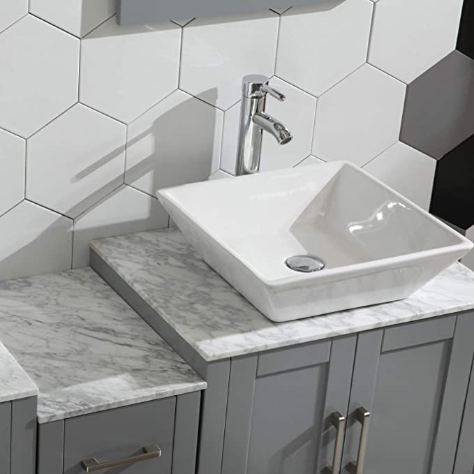 Goodyo® 60" Gray Bathroom Vanity w/ Marble Tops