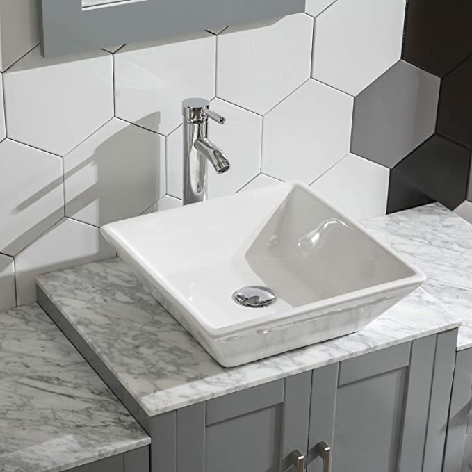 Goodyo® 48" Wood Bathroom Vanity with Sink, Gray with Marble Top & Mirror