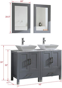 Goodyo® 48" Double Sink Vanity Gray Bathroom Vanity w/ Marble Top & Mirror