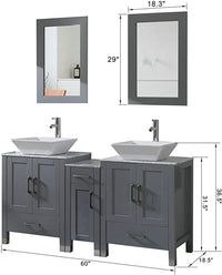 Goodyo® 60" Gray Bathroom Vanity w/ Marble Tops