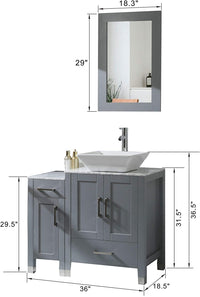 Goodyo® 36" Gray Bathroom Vanity w/ Marble Top