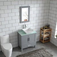 Goodyo® 30" Gray Bathroom Vanity w/ Glass Top, Vessel Sink & Mirror