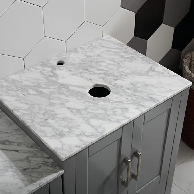 Goodyo® 60" Gray Bathroom Vanity w/ Marble Tops