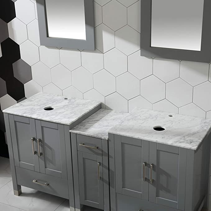 Goodyo® 60" Gray Bathroom Vanity w/ Marble Tops
