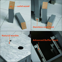 Goodyo® 60" Gray Bathroom Vanity w/ Marble Tops