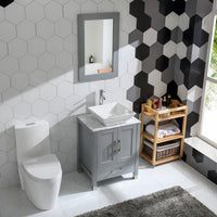 Goodyo® 24” Gray Solid Wood Bathroom Vanity w/ Vessel Sink & Marble Top