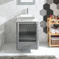 Goodyo® 24” Gray Solid Wood Bathroom Vanity w/ Vessel Sink & Marble Top