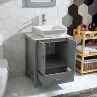 Goodyo® 24” Gray Solid Wood Bathroom Vanity w/ Vessel Sink & Marble Top