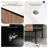 Goodyo 30" Modern Bathroom Vanity with Sink Combo – Fluted Walnut & Black Freestanding Cabinet with Adjustable  Metal Feet