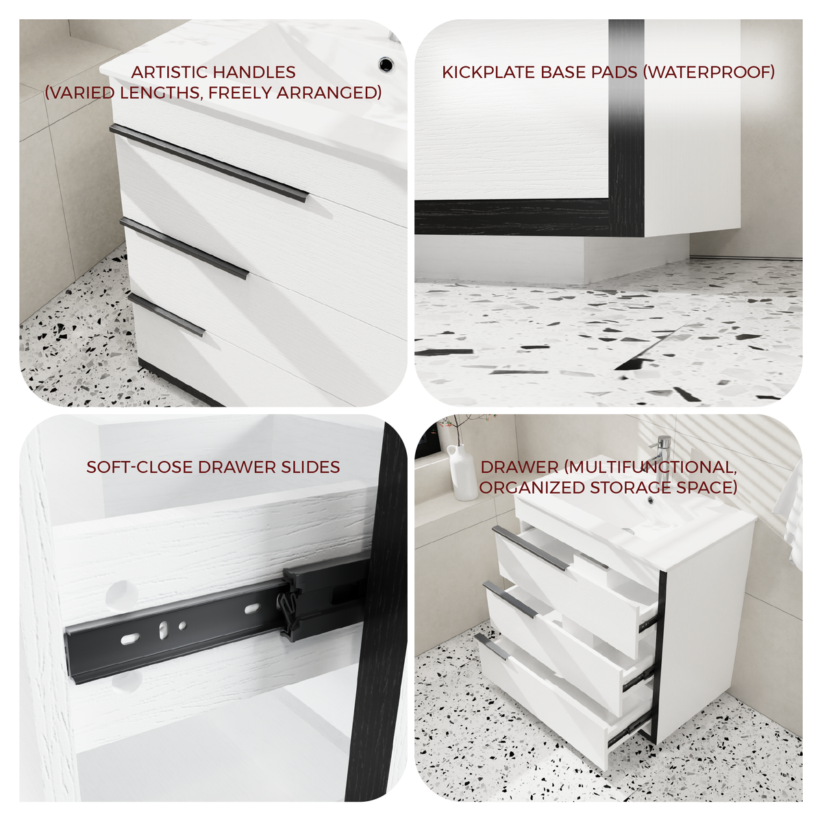 Goodyo 30" Modern Bathroom Vanity with Ceramic Sink, Freestanding 3 Drawers Bathroom Cabinet