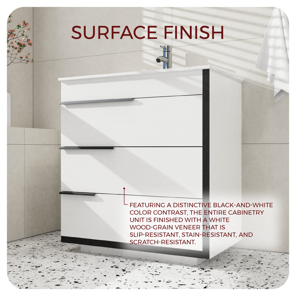 Goodyo 30" Modern Bathroom Vanity with Ceramic Sink, Freestanding 3 Drawers Bathroom Cabinet