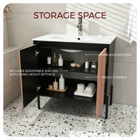 Goodyo 30" Modern Bathroom Vanity with Sink Combo – Fluted Walnut & Black Freestanding Cabinet with Adjustable  Metal Feet