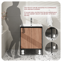 Goodyo 30" Modern Bathroom Vanity with Sink Combo – Fluted Walnut & Black Freestanding Cabinet with Adjustable  Metal Feet