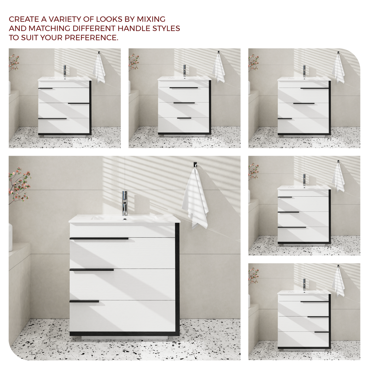 Goodyo 30" Modern Bathroom Vanity with Ceramic Sink, Freestanding 3 Drawers Bathroom Cabinet