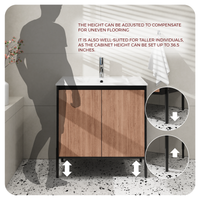 Goodyo 30" Modern Bathroom Vanity with Sink Combo – Fluted Walnut & Black Freestanding Cabinet with Adjustable  Metal Feet