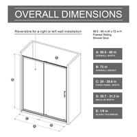 Goodyo 58.5-60 in. W x 72 in. H Sliding Shower Door, Chrome Finish Glass Shower Door with Tempered Safety Glass