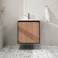 Goodyo 30" Modern Bathroom Vanity with Sink Combo – Fluted Walnut & Black Freestanding Cabinet with Adjustable  Metal Feet