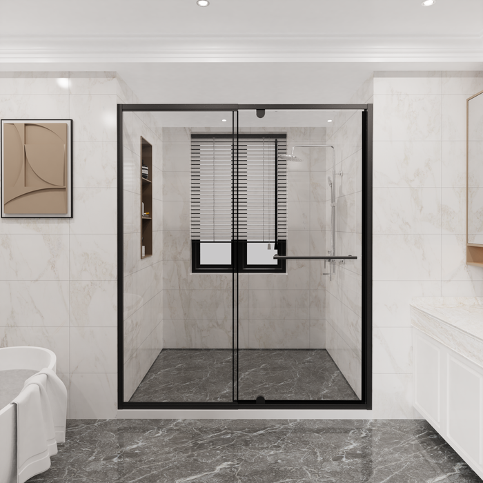 Goodyo Pivot Shower Door – Matte Black Framed Swing Glass, 56-60" x 72", 1/4" Clear Tempered Glass, Modern Bathroom Shower Enclosure