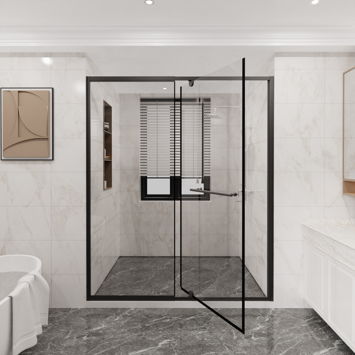 Goodyo Pivot Shower Door – Matte Black Framed Swing Glass, 56-60" x 72", 1/4" Clear Tempered Glass, Modern Bathroom Shower Enclosure