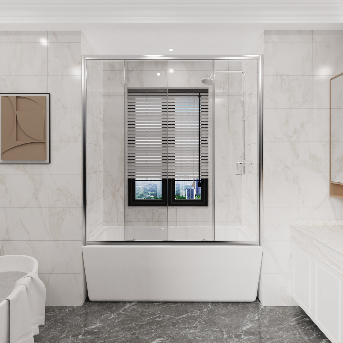 Goodyo 60 in. W x 62 in. H Sliding Bathtub Shower Door, 1/5 in. Clear Tempered Glass Tub Door with Stainless Steel Handle, Single Sliding Shower Screen Chrome