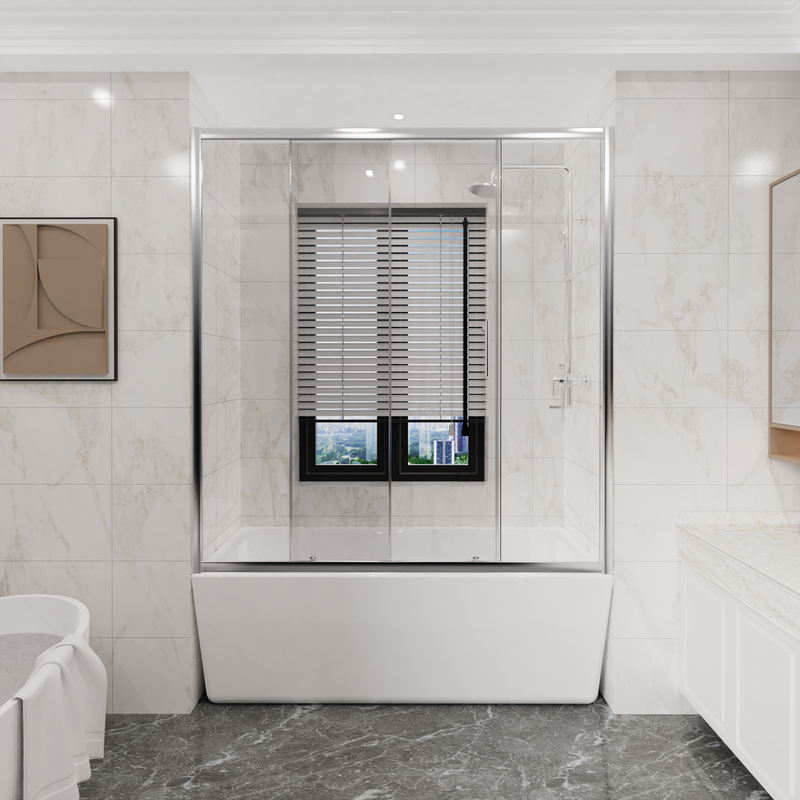 Goodyo 60 in. W x 62 in. H Sliding Bathtub Shower Door, 1/5 in. Clear Tempered Glass Tub Door with Stainless Steel Handle, Single Sliding Shower Screen Chrome
