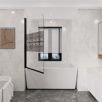 Goodyo 32 in W x 55 in H Bohemian Pattern Tempered Glass Pivot Shower Door for Bathtub, Black Frame, Stainless Steel Handle