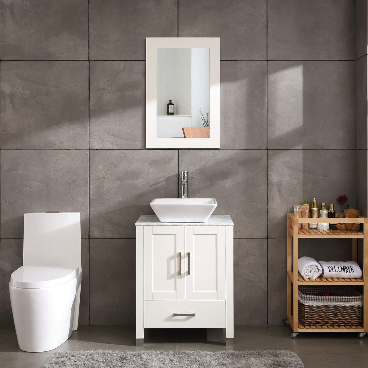 24” White Bathroom Vanity Marble Top Combo